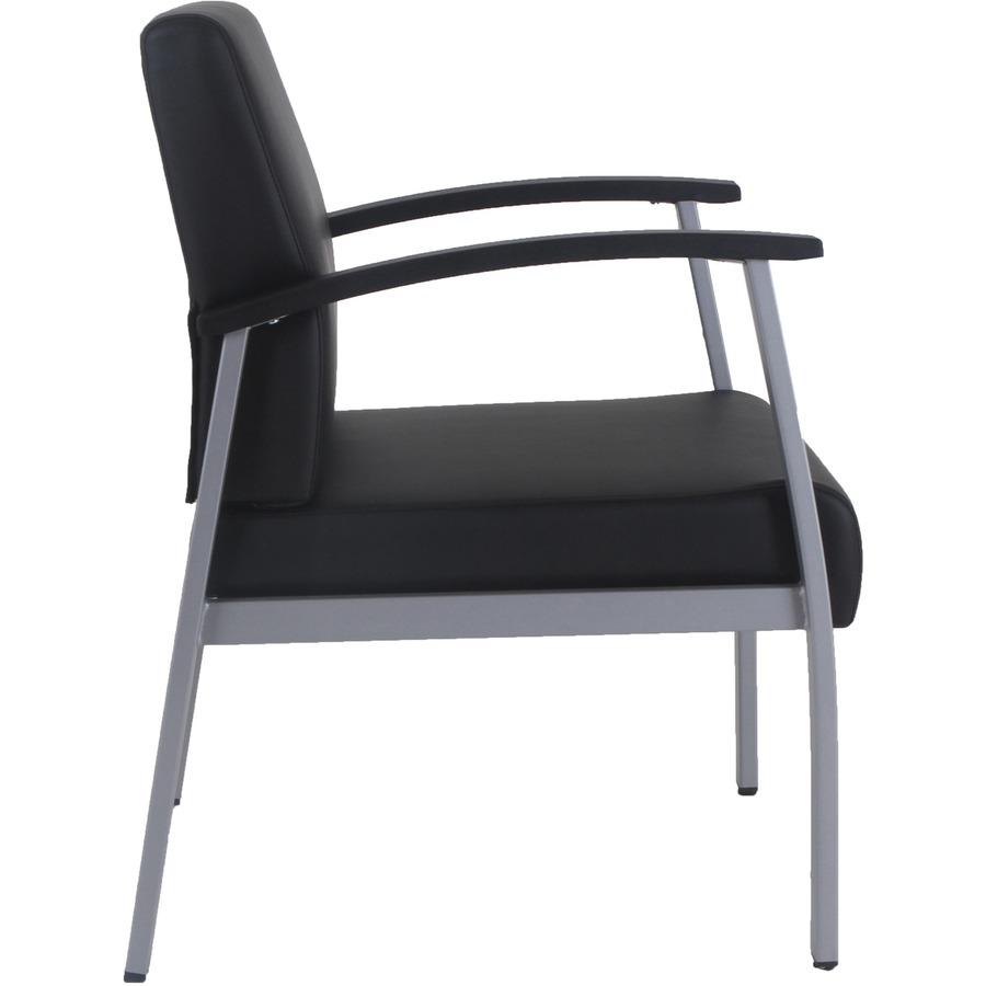 Lorell Mid-Back Healthcare Guest Chair - Vinyl Seat - Vinyl Back - Powder Coated Silver Steel Frame - Mid Back - Four-legged Base - Black - Armrest - 1 Each