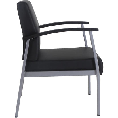 Lorell Mid-Back Healthcare Guest Chair - Vinyl Seat - Vinyl Back - Powder Coated Silver Steel Frame - Mid Back - Four-legged Base - Black - Armrest - 1 Each