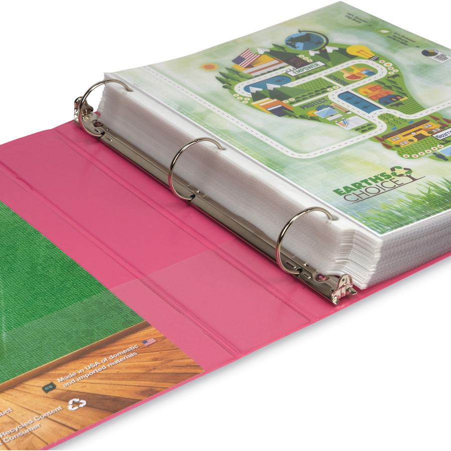 Samsill Earth's Choice Plant-based View Binders - 1 1/2" Binder Capacity - Letter - 8 1/2" x 11" Sheet Size - 3 x Round Ring Fastener(s) - Chipboard, Polypropylene, Plastic - Berry - Recycled - Bio-ba