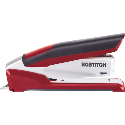 Bostitch InPower Spring-Powered Antimicrobial Desktop Stapler - 28 Sheets Capacity - 210 Staple Capacity - Full Strip - 1/4" Staple Size - 1 Each - Silver, Red