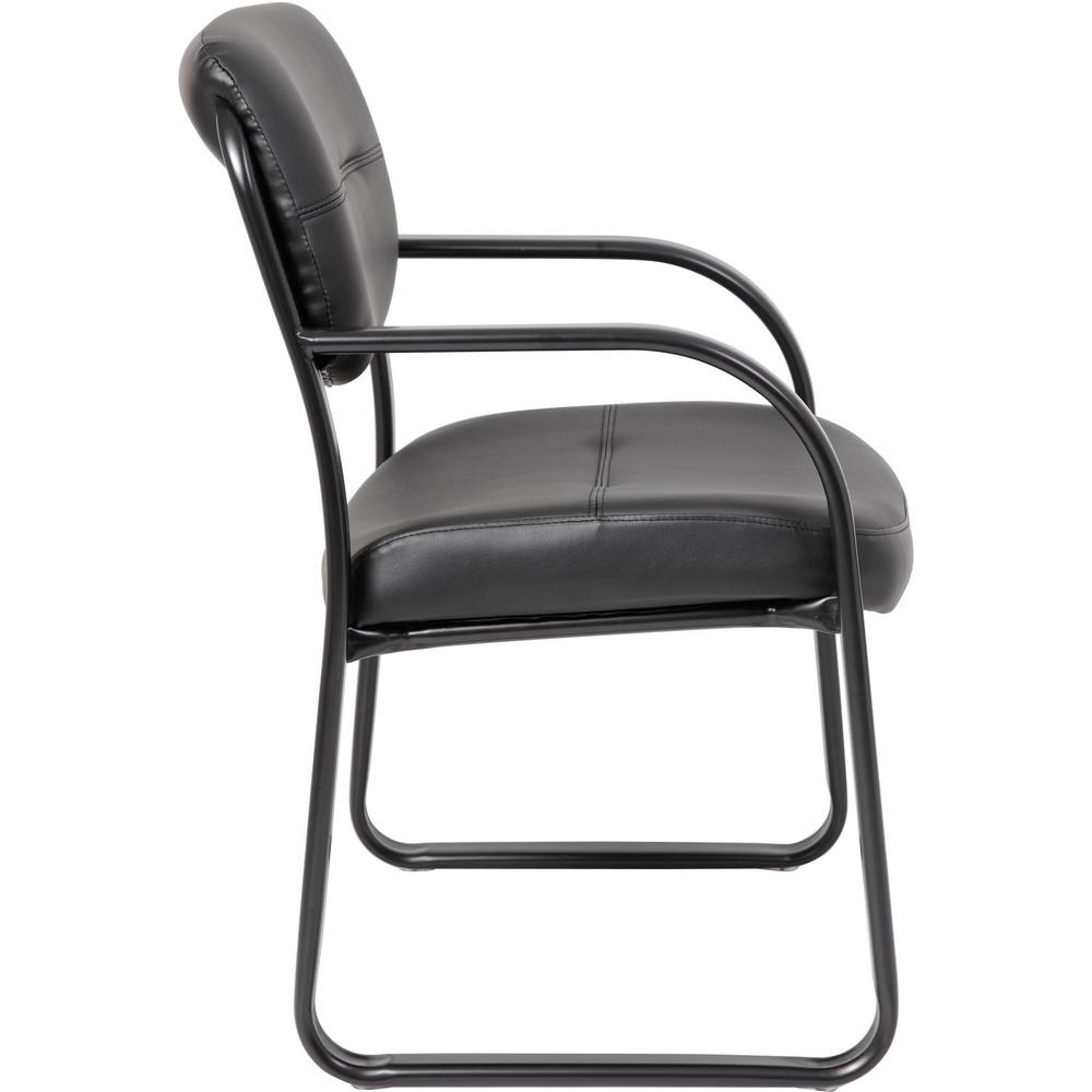 Boss Guest Chair - Black LeatherPlus Seat - Black Steel Frame - Sled Base - 1 Each