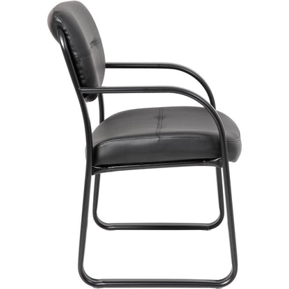 Boss Guest Chair - Black LeatherPlus Seat - Black Steel Frame - Sled Base - 1 Each