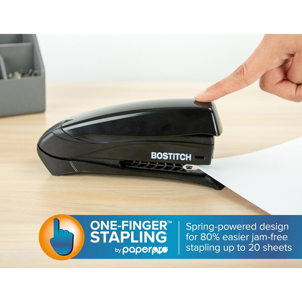 Bostitch Inspire 20 Spring-Powered Premium Desktop Stapler - 20 Sheets Capacity - 210 Staple Capacity - Full Strip - 1/4" Staple Size - 1 Each - Black