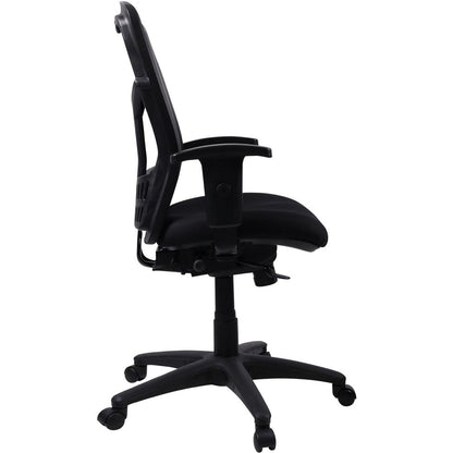 Lorell Executive Mesh High-back Swivel Chair - Black Fabric Seat - Steel Frame - Black - 1 Each