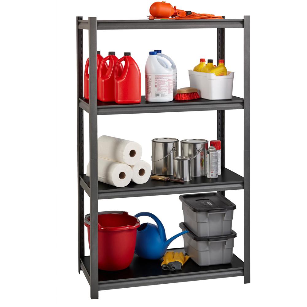 Lorell Iron Horse 3200 lb Capacity Riveted Shelving - 4 Shelf(ves) - 60" Height x 36" Width x 18" Depth - 30% Recycled - Black - Steel, Laminate - 1 Each