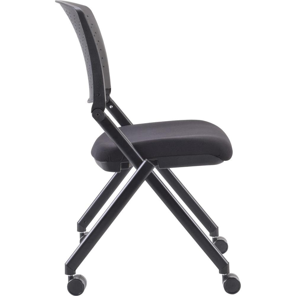 Lorell Upholstered Foldable Nesting Chairs - Black Fabric Seat - Black Plastic Back - Metal Frame - 2 / Carton