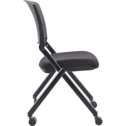 Lorell Upholstered Foldable Nesting Chairs - Black Fabric Seat - Black Plastic Back - Metal Frame - 2 / Carton