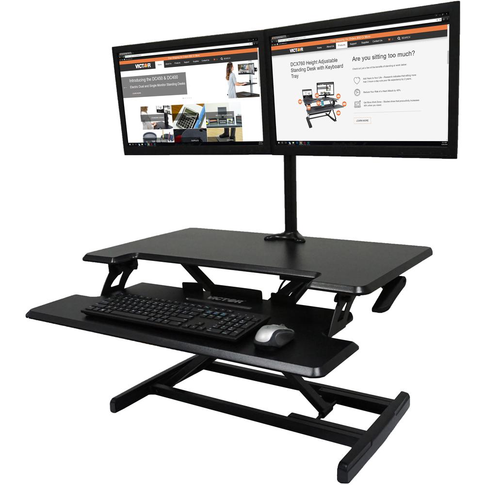 Victor High Rise Height Adjustable Compact Standing Desk with Keyboard Tray - 19" Height x 32.5" Width x 18" Depth - Standing Desk Converter - Compact for 24" Standard Desk or Table - Wood, Laminate,
