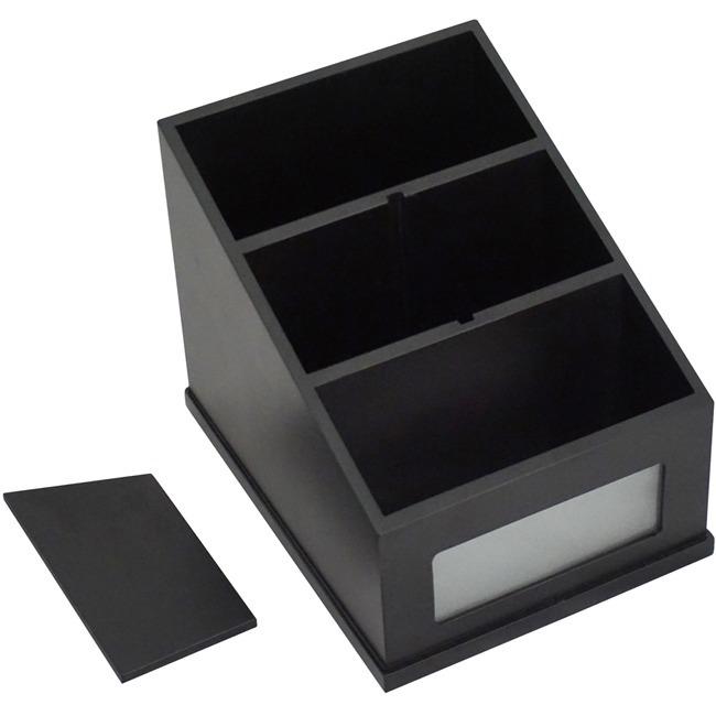 Victor Midnight Black Multi-Use Storage Caddy with Adjustable Compartment - 4 Compartment(s) - 6.50" - 4.9" Height x 4.6" Width%Desktop - Non-slip Feet - Black - Rubber, Frosted Glass, Wood - 1 Each