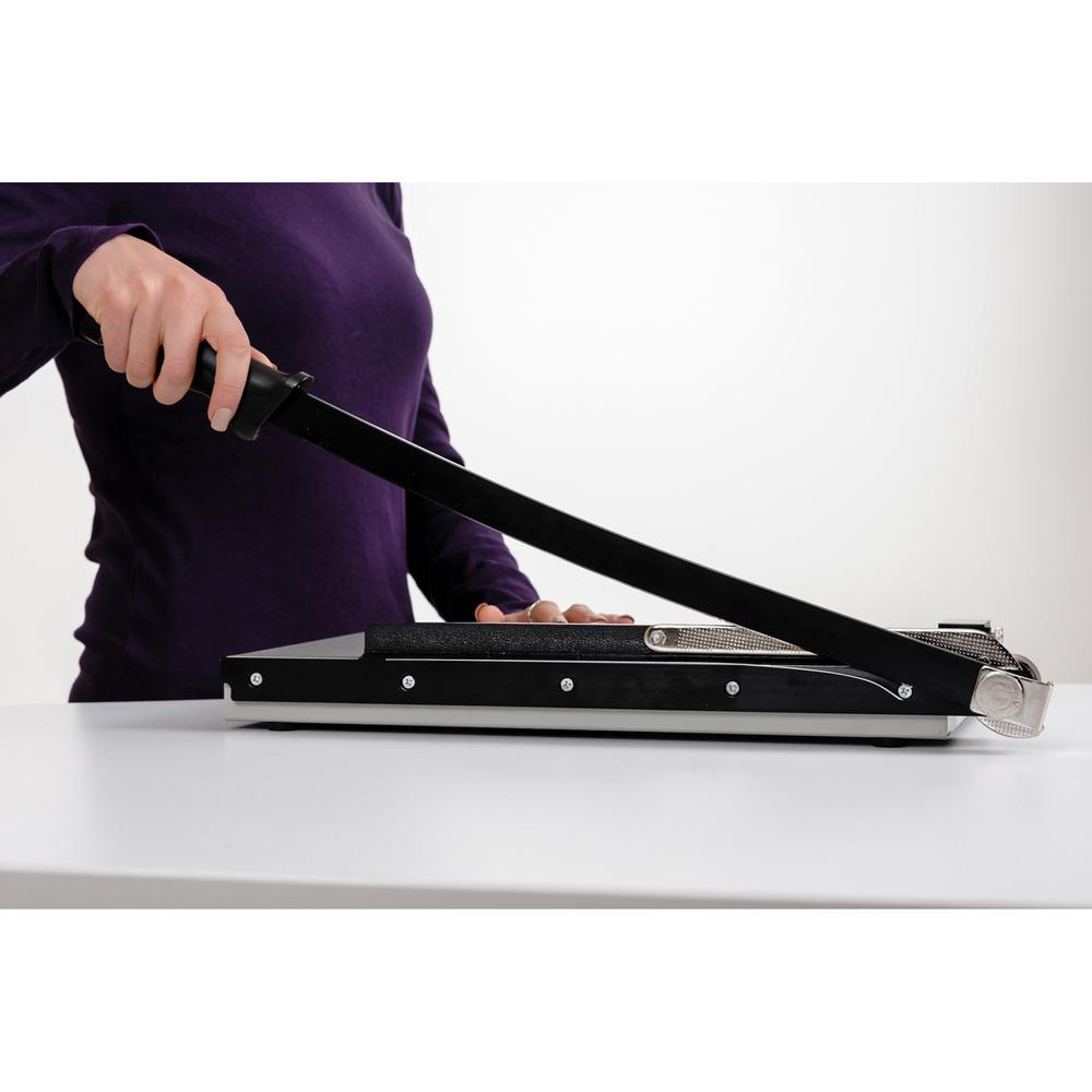 Dahle NA Vantage Guillotine Paper Trimmer - 15 Sheet Cutting Capacity - 15" Cutting Length - Sturdy, Spring-action Handle, Adjustable Back Stop, Alignment Grid - Metal - Gray - 12.3" Length - 1 / Cart