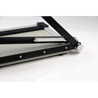 Dahle NA Vantage Guillotine Paper Trimmer - 15 Sheet Cutting Capacity - 12" Cutting Length - Sturdy, Spring-action Handle, Adjustable Back Stop, Alignment Grid - Metal - Gray - 10.3" Length - 1 / Cart