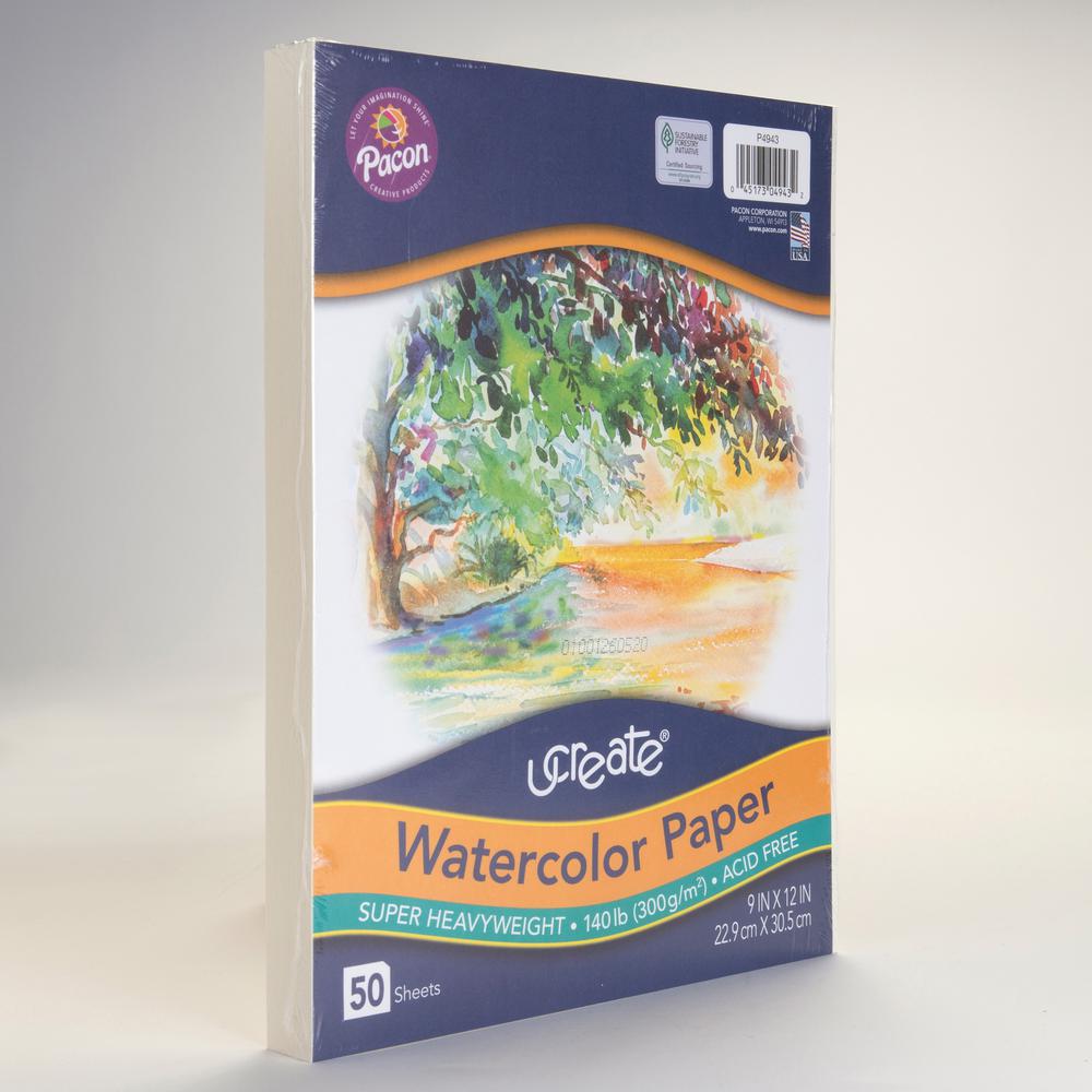 UCreate Watercolor Paper - 140 lb Basis Weight - 9" x 12" - White Paper - Acid-free, Recyclable - 50 / Pack