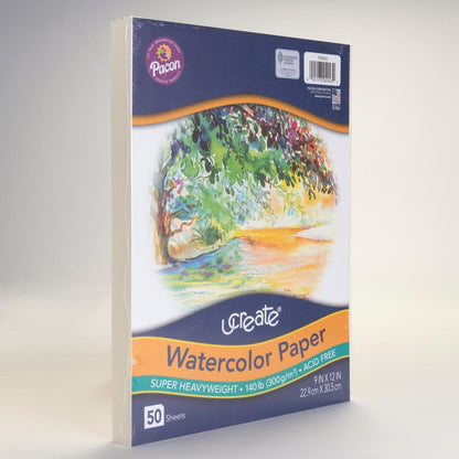 UCreate Watercolor Paper - 140 lb Basis Weight - 9" x 12" - White Paper - Acid-free, Recyclable - 50 / Pack
