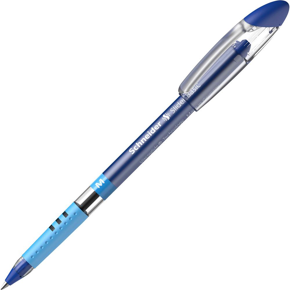 Schneider Slider Basic Medium Ballpoint Pen - Medium Pen Point - 1 mm Pen Point Size - Blue - Transparent Rubberized, Blue Barrel - Stainless Steel Tip - 10 / Pack