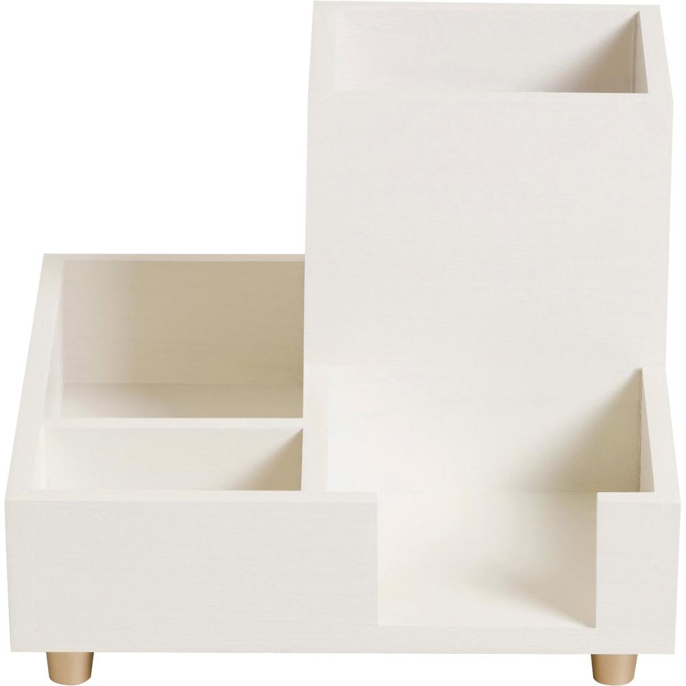 U Brands Juliet Collection Compartment Cup - 4 Compartment(s) - 4.5" Height x 6" Width x 6" DepthDesktop, Tabletop - White - Pine Wood, Brass - 1 Each