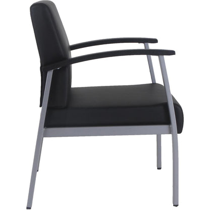 Lorell Mid-Back Healthcare Guest Chair - Vinyl Seat - Vinyl Back - Powder Coated Silver Steel Frame - Mid Back - Four-legged Base - Black - Armrest - 1 Each