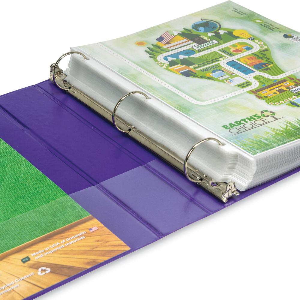 Samsill Earth's Choice Plant-based View Binders - 1 1/2" Binder Capacity - Letter - 8 1/2" x 11" Sheet Size - 3 x Round Ring Fastener(s) - Chipboard, Polypropylene, Plastic - Purple - Recycled - Bio-b