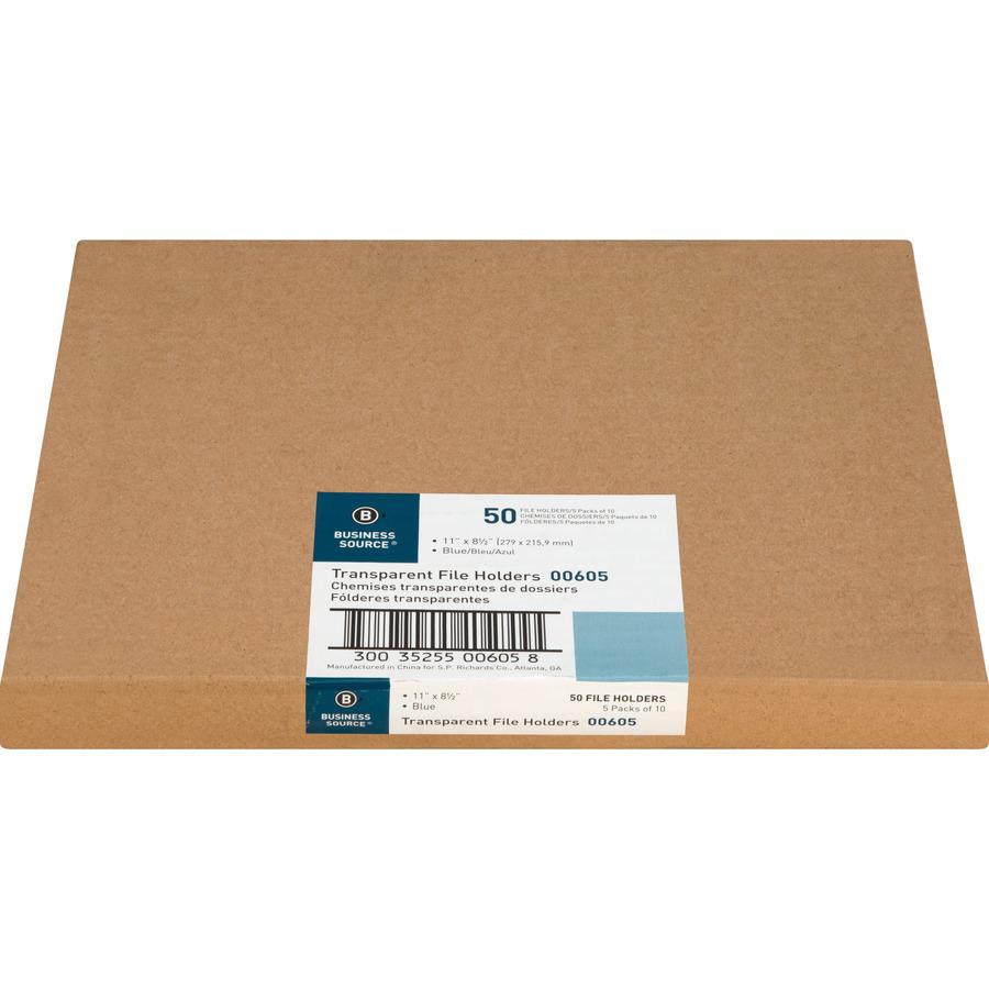 Business Source Letter File Sleeve - 8 1/2" x 11" - 20 Sheet Capacity - Blue - 50 / Box
