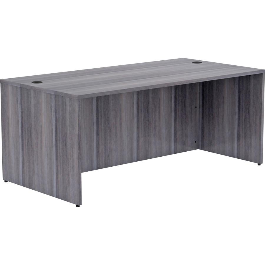 Lorell Essentials Series Rectangular Desk Shell - 72" x 36"29.5" , 1" Top - Laminate, Weathered Charcoal Table Top - Grommet