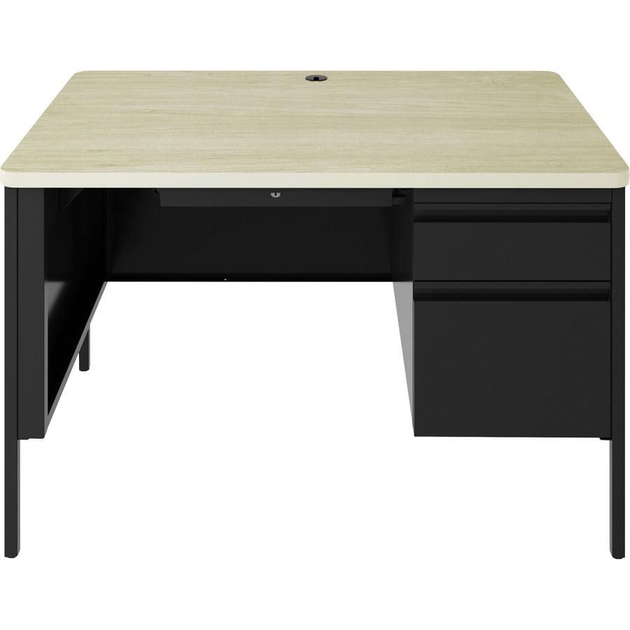 Lorell Fortress Series 48" Right Single-Pedestal Desk - 48" x 29.5"30" , 0.8" Modesty Panel, 1.1" Top - Single Pedestal on Right Side - Square Edge - Material: Steel - Finish: Black