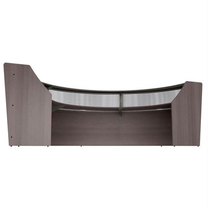 Linea Italia 3-Unit Curved Reception Desk - 11.9 ft x 71" x 46" - Material: Thermofused Laminate (TFL) - Finish: Mocha, Clear