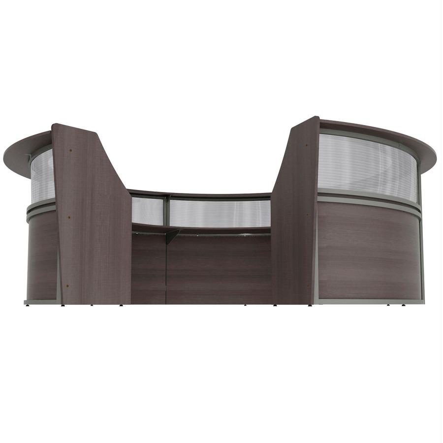 Linea Italia 5-Unit Curved Reception Desk - 11.8 ft x 11.1 ft x 46" - Material: Thermofused Laminate (TFL) - Finish: Mocha, Clear