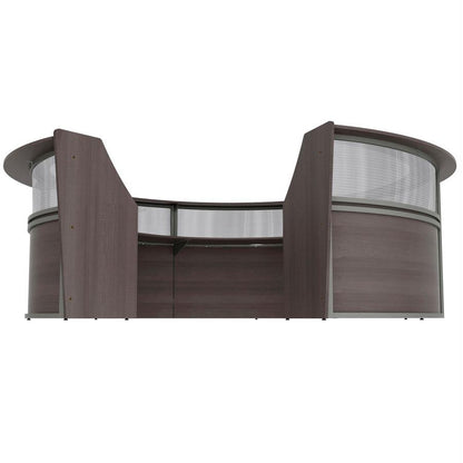 Linea Italia 5-Unit Curved Reception Desk - 11.8 ft x 11.1 ft x 46" - Material: Thermofused Laminate (TFL) - Finish: Mocha, Clear