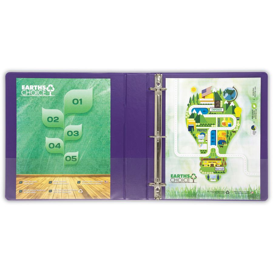 Samsill Earth's Choice Plant-based View Binders - 1 1/2" Binder Capacity - Letter - 8 1/2" x 11" Sheet Size - 3 x Round Ring Fastener(s) - Chipboard, Polypropylene, Plastic - Purple - Recycled - Bio-b