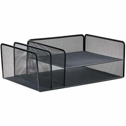 Lorell 4-Tier File Organizer - 4 Tier(s) - Horizontal/VerticalDesktop - Black - Steel Mesh - 1 Each