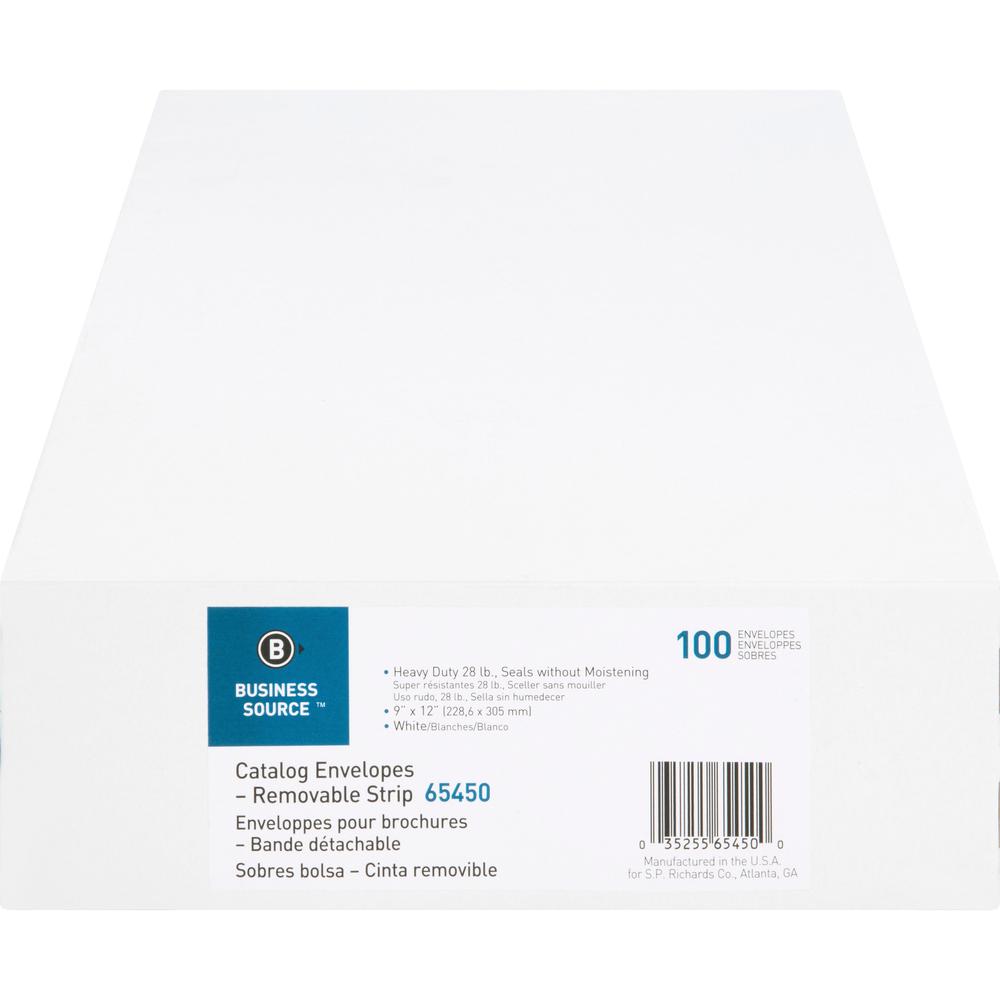 Business Source Self Sealing Catalog Envelope - Catalog - 9" Width x 12" Length - 28 lb - Peel & Seal - Wove - 100 / Box - White