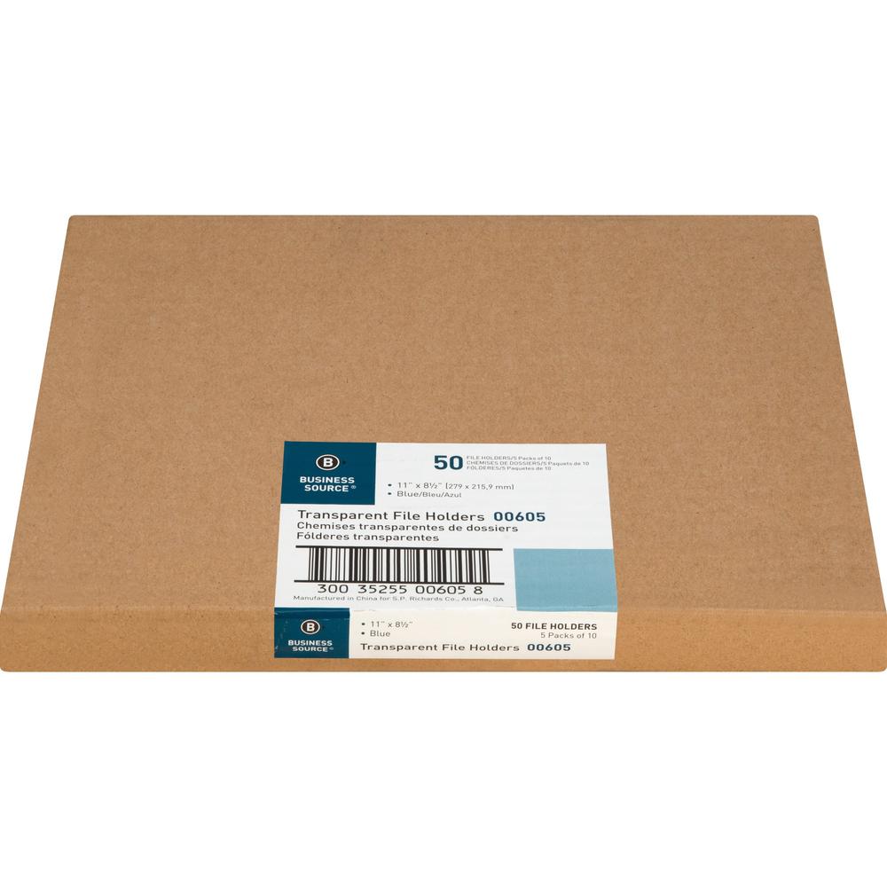 Business Source Letter File Sleeve - 8 1/2" x 11" - 20 Sheet Capacity - Blue - 50 / Box