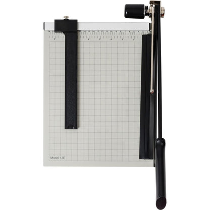 Dahle NA Vantage Guillotine Paper Trimmer - 15 Sheet Cutting Capacity - 12" Cutting Length - Sturdy, Spring-action Handle, Adjustable Back Stop, Alignment Grid - Metal - Gray - 10.3" Length - 1 / Cart