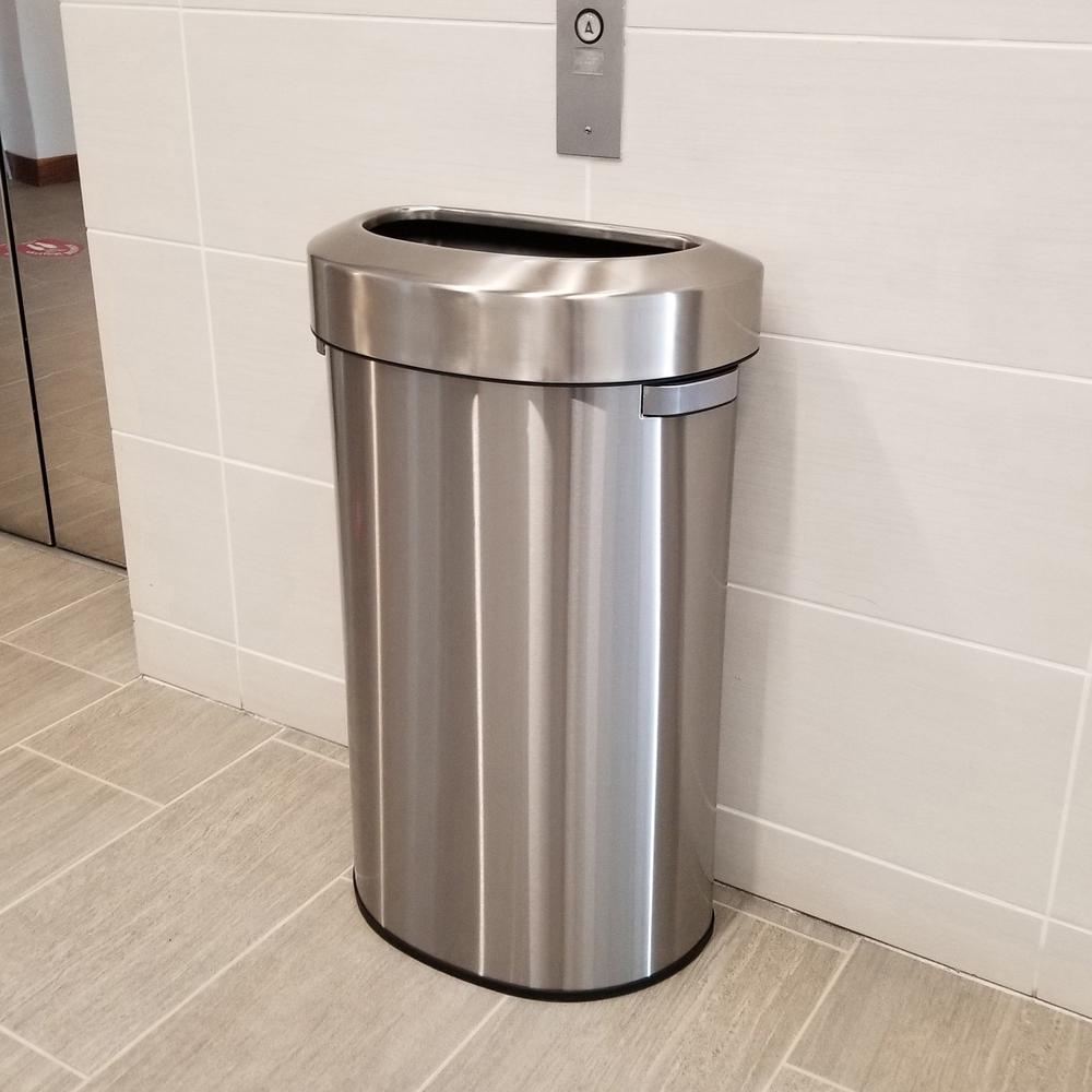 HLS Commercial Semi-Round Open Top Trash Can - 23 gal Capacity - Half-round - Fingerprint Proof, Smudge Resistant, Durable, Handle - 33" Height x 12.4" Width x 19.8" Depth - Stainless Steel - Silver -