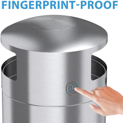 HLS Commercial 50-Gallon Dual Side-Entry Trash Can - 50 gal Capacity - Round - Durable, Compact, Smudge Resistant, Ash Pan, Fingerprint Proof - 40.2" Height x 21.7" Width x 21.7" Depth - Stainless Ste