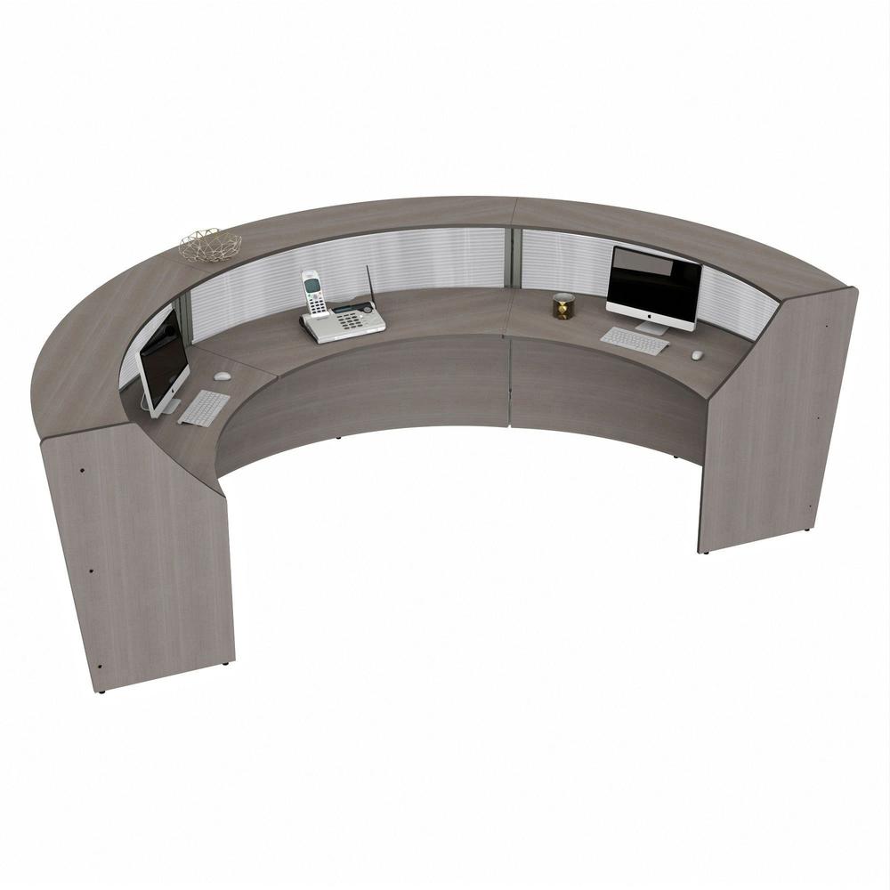 Linea Italia 3-Unit Curved Reception Desk - 11.9 ft x 71" x 46" - Material: Thermofused Laminate (TFL) - Finish: Ash, Clear