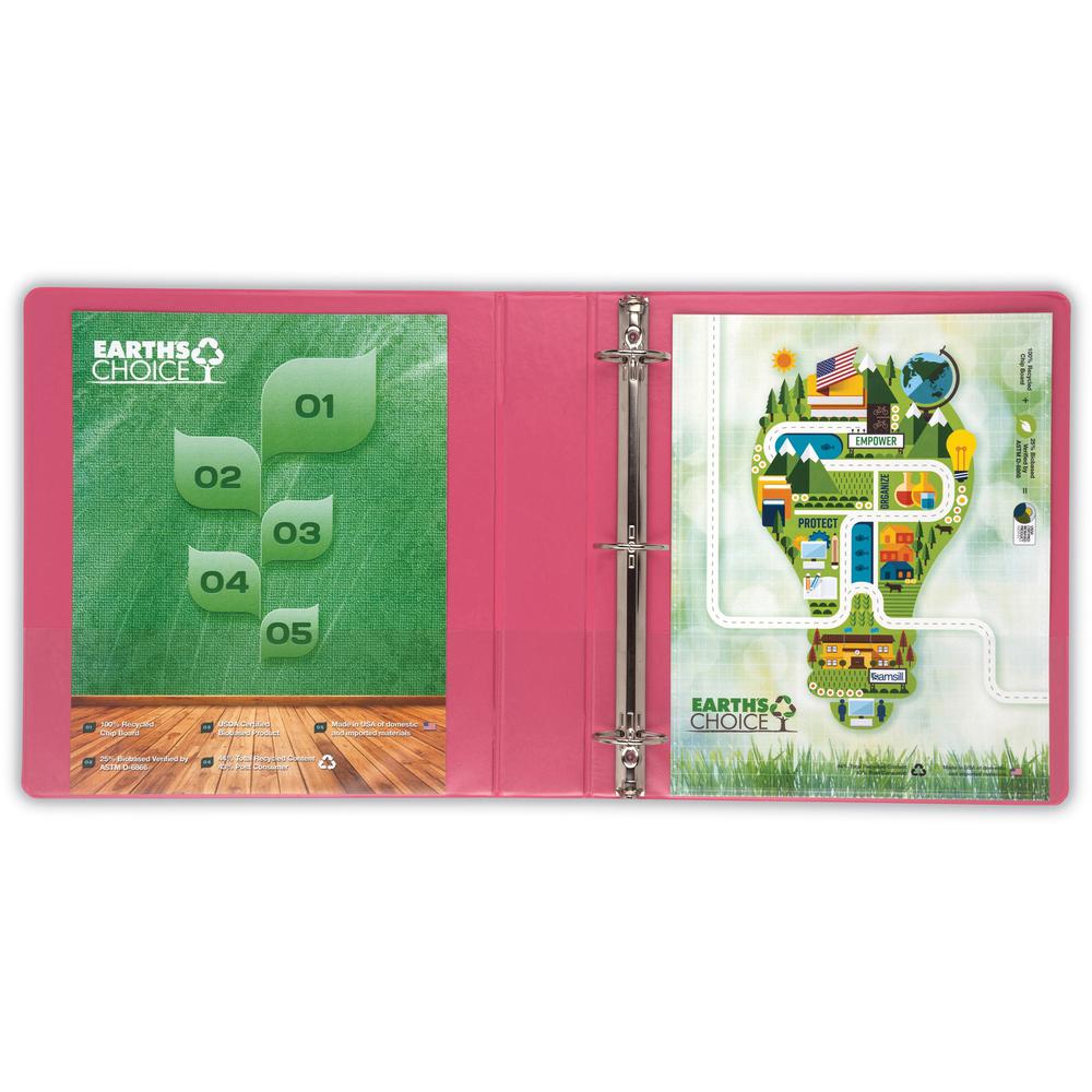 Samsill Earth's Choice Plant-based View Binders - 1 1/2" Binder Capacity - Letter - 8 1/2" x 11" Sheet Size - 3 x Round Ring Fastener(s) - Chipboard, Polypropylene, Plastic - Berry - Recycled - Bio-ba