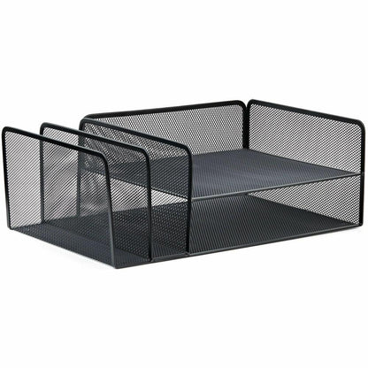 Lorell 4-Tier File Organizer - 4 Tier(s) - Horizontal/VerticalDesktop - Black - Steel Mesh - 1 Each