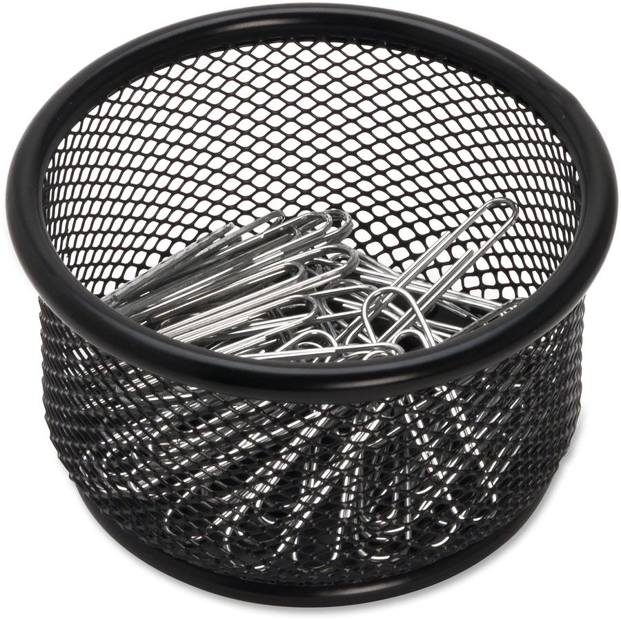 Lorell Mesh Wire Pencil Cup Holder - 3.8" x 2.1" x - Steel - 1 Each - Black