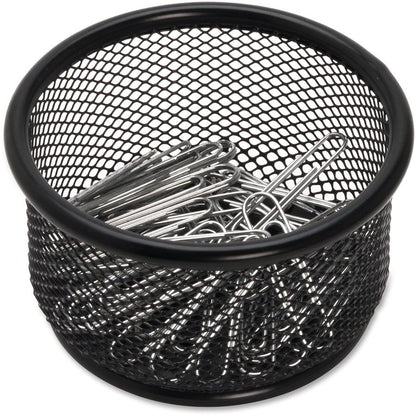 Lorell Mesh Wire Pencil Cup Holder - 3.8" x 2.1" x - Steel - 1 Each - Black