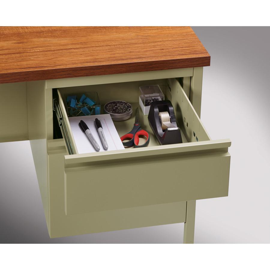 Lorell Fortress Series Right-Pedestal Return - Rectangle Top - 42" Table Top Width x 24" Table Top Depth x 1.12" Table Top Thickness - 29.50" HeightAssembly Required - Oak, Oak Laminate, Putty - Steel