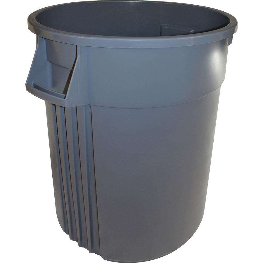 Genuine Joe Heavy-Duty Trash Container - 32 gal Capacity - Side Handle, Venting Channel - Plastic - Gray - 6 / Carton