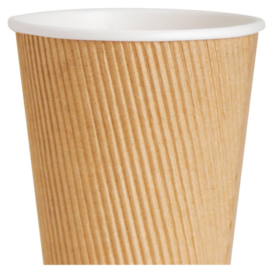 Genuine Joe 10 oz Rippled Hot Cups - 25.0 / Pack - 5 / Bundle - Brown - Hot Drink, Beverage