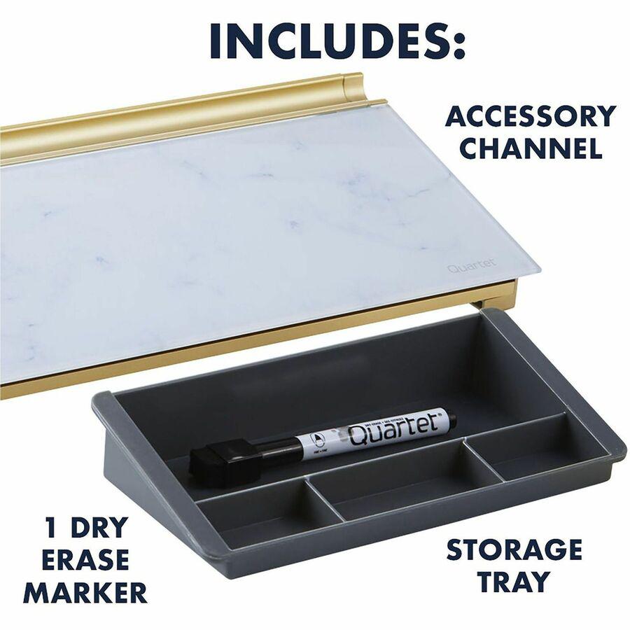 Quartet Glass Dry-Erase Desktop Computer Pad - 6" (0.5 ft) Width x 18" (1.5 ft) Height - Marble Glass Surface - Rectangle - Horizontal - Desktop - 1 Each