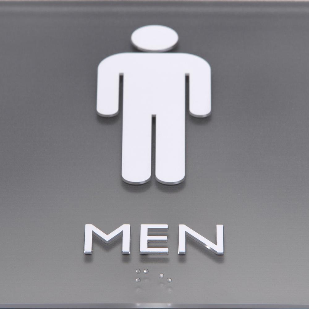 Lorell Men's Restroom Sign - 1 Each - Men, Toilette Men Print/Message - 8" Width x 8" Height - Square Shape - Surface-mountable - Easy Readability, Injection-molded - Restroom, Architectural - Plastic