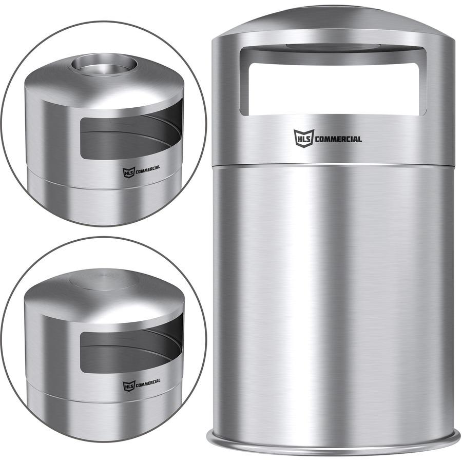 HLS Commercial 50-Gallon Dual Side-Entry Trash Can - 50 gal Capacity - Round - Durable, Compact, Smudge Resistant, Ash Pan, Fingerprint Proof - 40.2" Height x 21.7" Width x 21.7" Depth - Stainless Ste