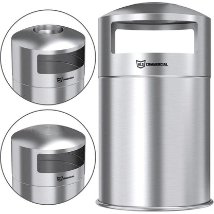 HLS Commercial 50-Gallon Dual Side-Entry Trash Can - 50 gal Capacity - Round - Durable, Compact, Smudge Resistant, Ash Pan, Fingerprint Proof - 40.2" Height x 21.7" Width x 21.7" Depth - Stainless Ste