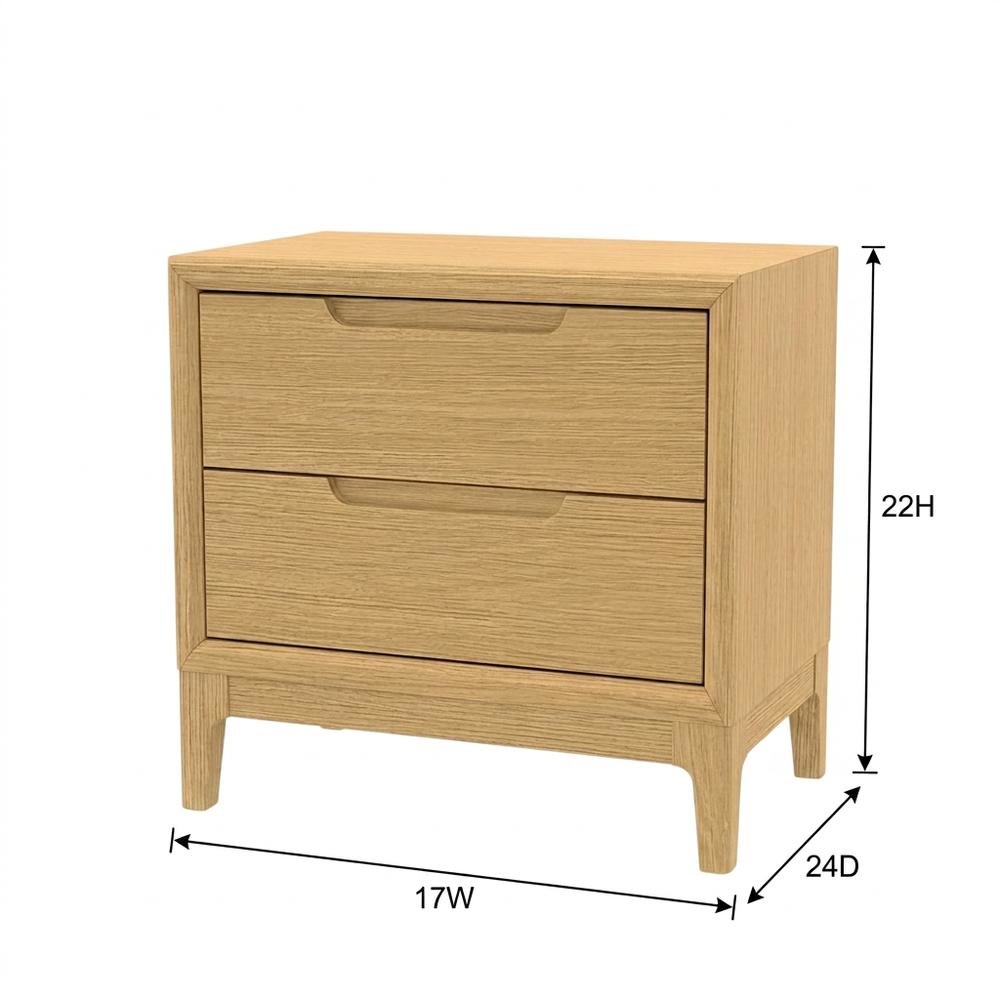 Light Oak Modern Nightstand with Drawer and Mindi Solid Wood Construction