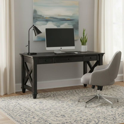 Traditional Wood Writing Desk, 3 Drawers, Power Center, Dark Brown