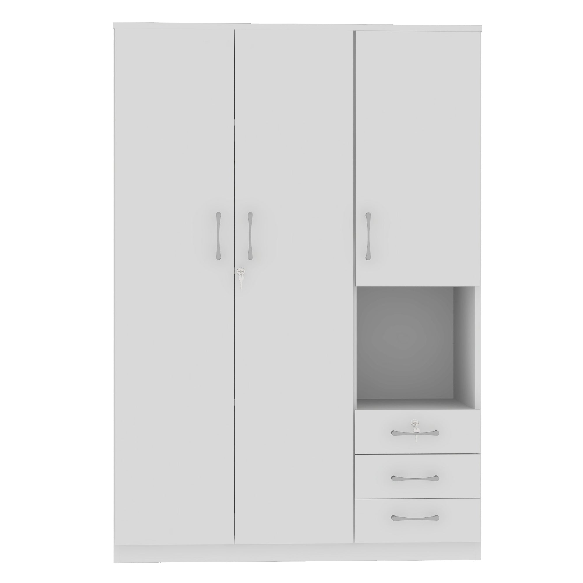 2-Doors Wooden Wardrobe Storage for Bedroom, with Shelves and 3 Drawers, White