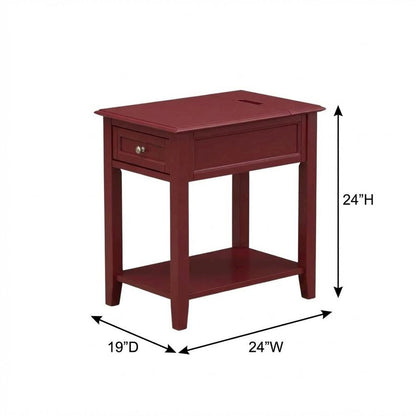 Burgundy Mid Century Night Stand with Single Drawer and Sturdy Design